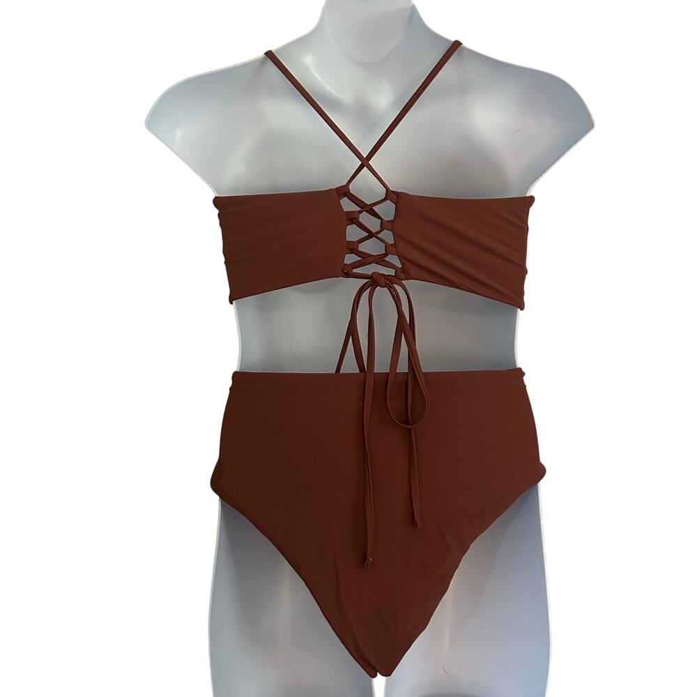 Zaful Twisted Lace Up Back High Waisted Two-Piece Padded Bikini L Large New - Picture 4 of 6